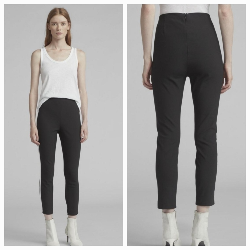 Rag & Bone SZ 10 Black High Rise Back Zip Cropped‎ Stretch Tapered Pants